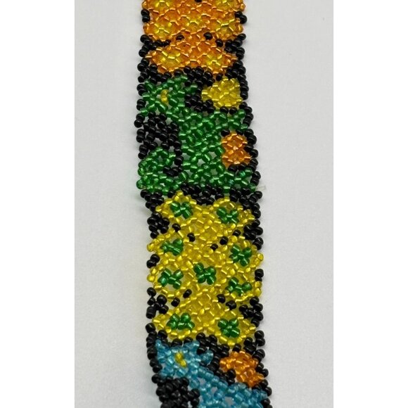 Vintage Artisan-Made Seed Beaded Belt Silver Buckle Red Cobalt Blue White Yellow main image 13